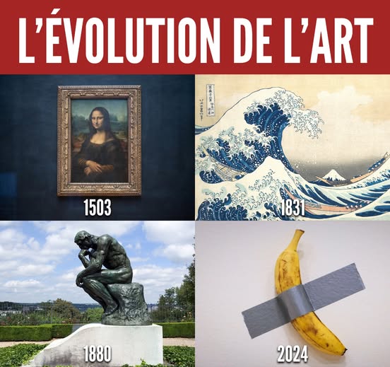 La Joconde, la Vague de Hokusai, le Penseur de Rodin et la banane de Maurizio Cattelan