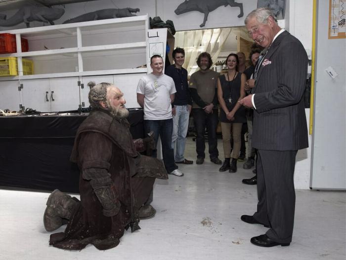 Prince Charles (Now King Charles III) visited Weta Workshop and  The Hobbit movies set with    Mark Hadlow / dori and peter jackson