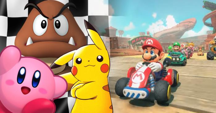 Kirby, Pikachu et Goomba dans Mario Kart 9