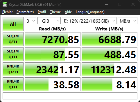 Test du Lexar Play 2280 sur CrystalDiskMark