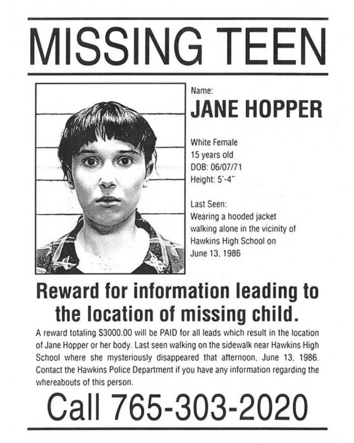 Avis de recherche Jane Hopper