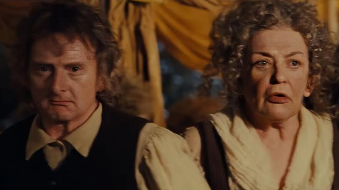 lotr movie Lotho Sackville-Baggins and Lobelia (Bracegirdle) Sackville-Baggins