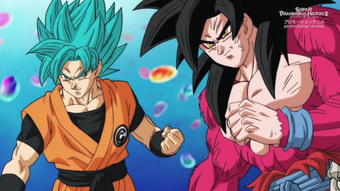 Super Dragon Ball Heroes Goku ssj4 and Goku ssj blue