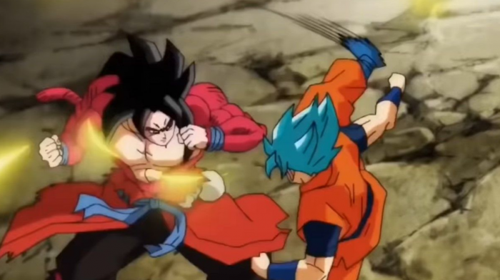 Dragon Ball Heroes Goku ssj4 vs Goku ssj blue