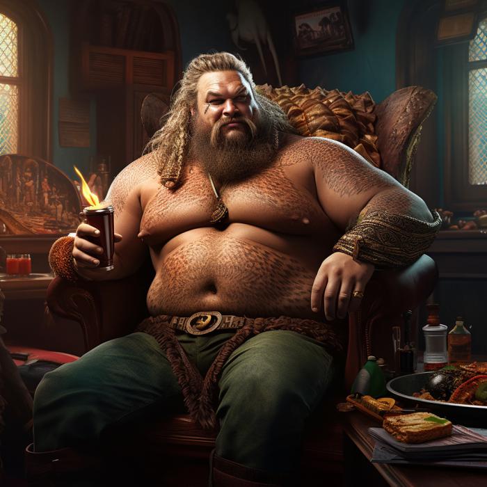 Aquaman imagined in an obese version by an AI.