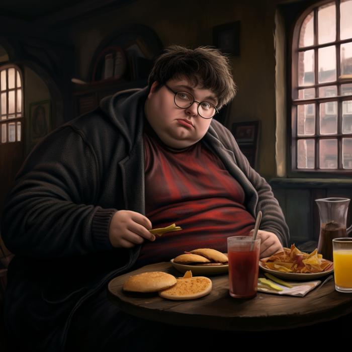 Harry Potter recréé en version obèse par une IA.
