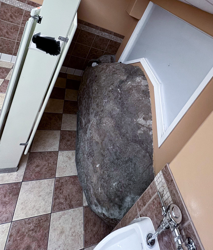 un rocher dans un toilette