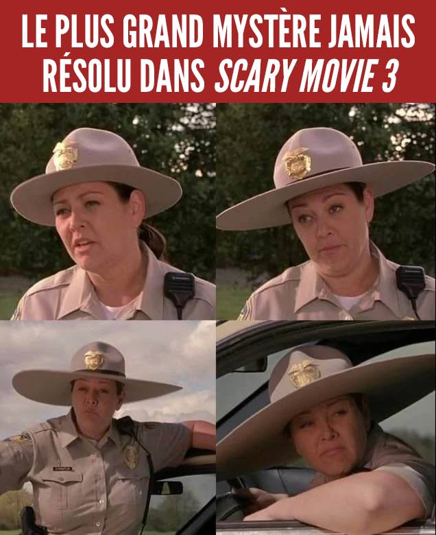 Le shérif avec son chapeau qui grandit dans Scary Movie