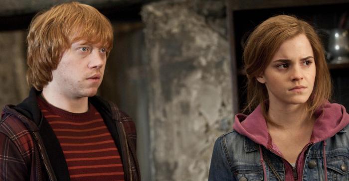 Ron Weasley et Hermione Granger dans Harry Potter et les reliques de la mort.