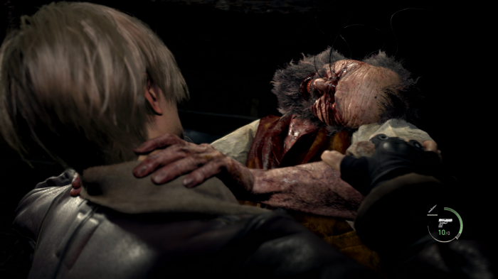 Léon en vient aux mains avec un villageois infecté dans Resident Evil 4