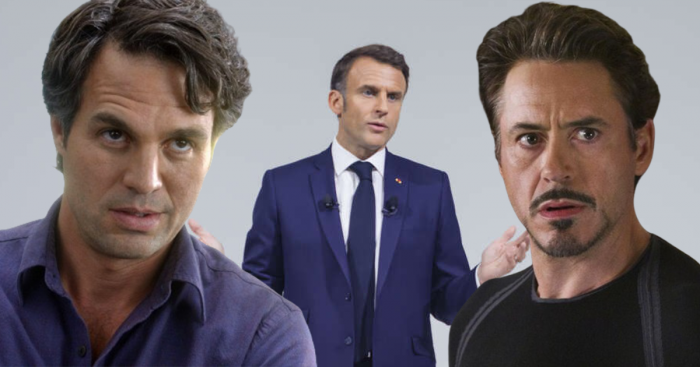Mark Ruffalo, Emmanuel Macron et Robert Downey Jr