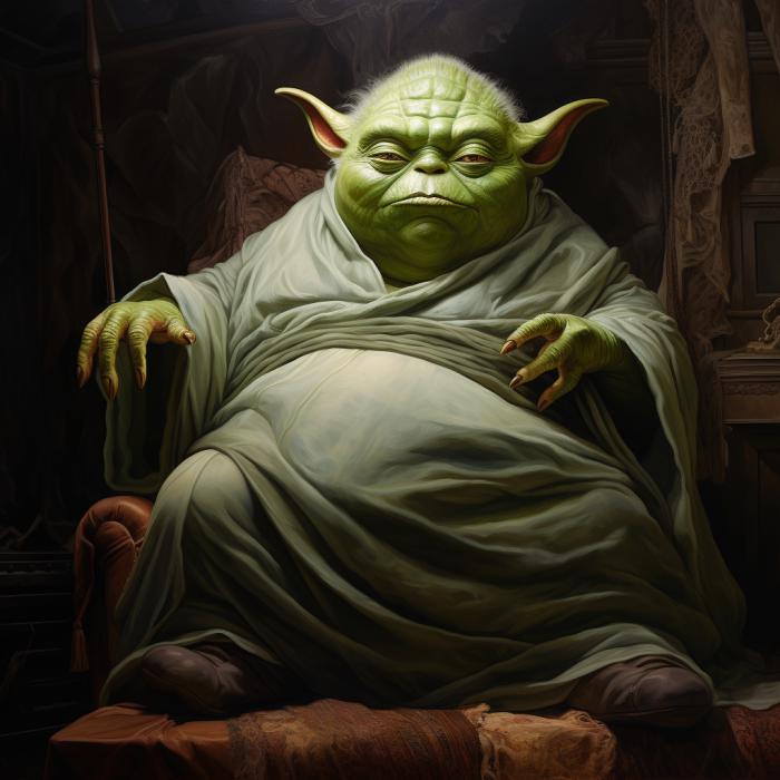 Maître Yoda recréé en version obèse par une IA.