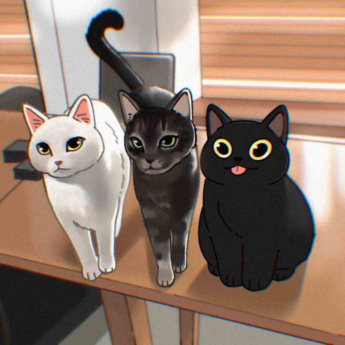 3 chats qui regardent version cartoon