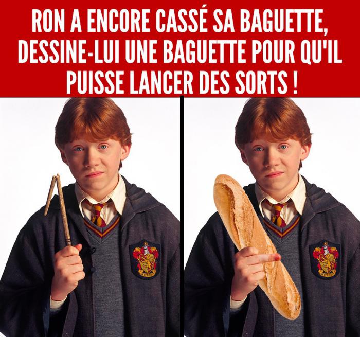 Ron Weasley avec une baguette de pain