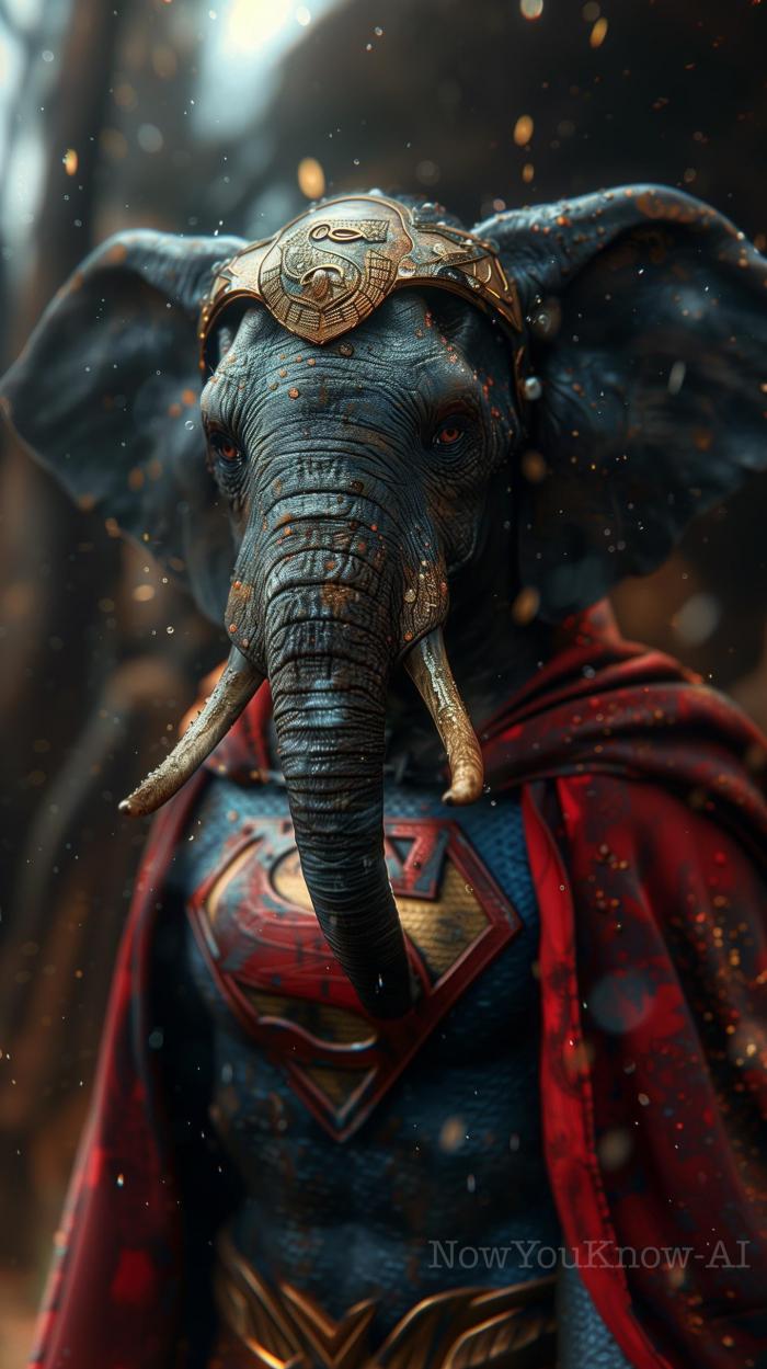 un éléphant en Superman