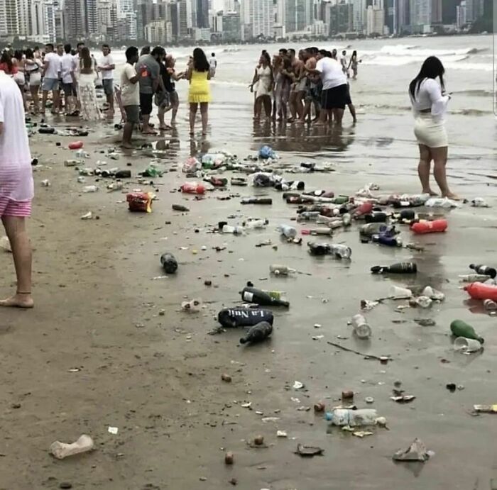une plage pleine de déchets