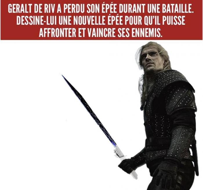 Geralt qui tient une épée