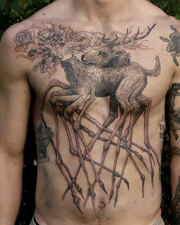 tatouage cerf gothique