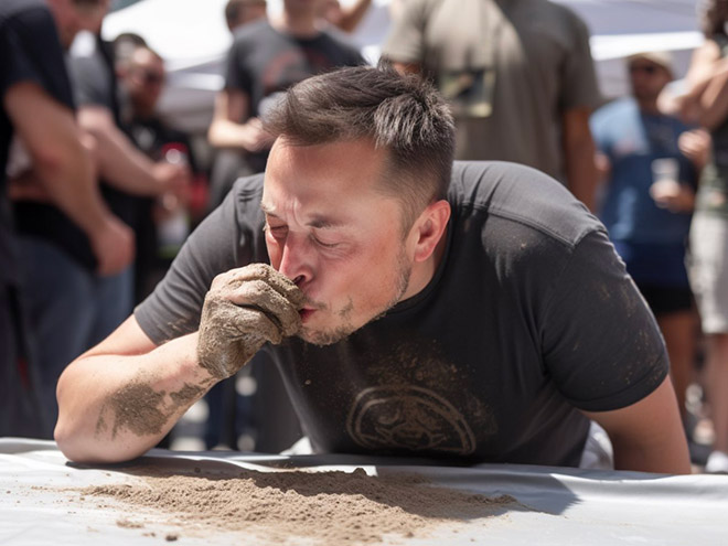 Elon Musk en train de manger du béton