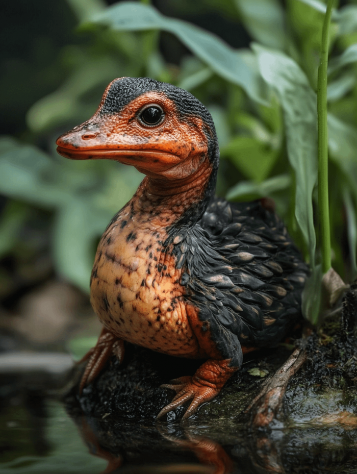 une salamandre avec un canard