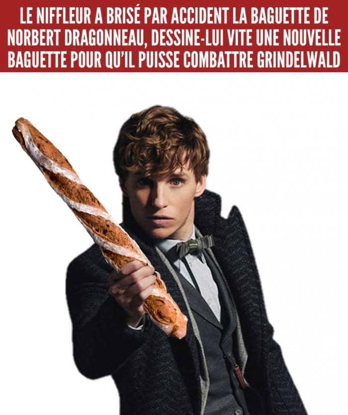 Norbert Dragonneau qui tient une baguette de pain