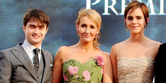 Daniel Radcliffe, J.K. Rowling et Emma Watson