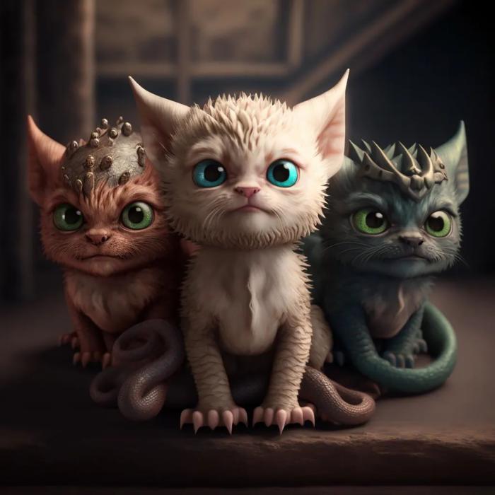 Drogon, Rhaegal et Viserion en version chat