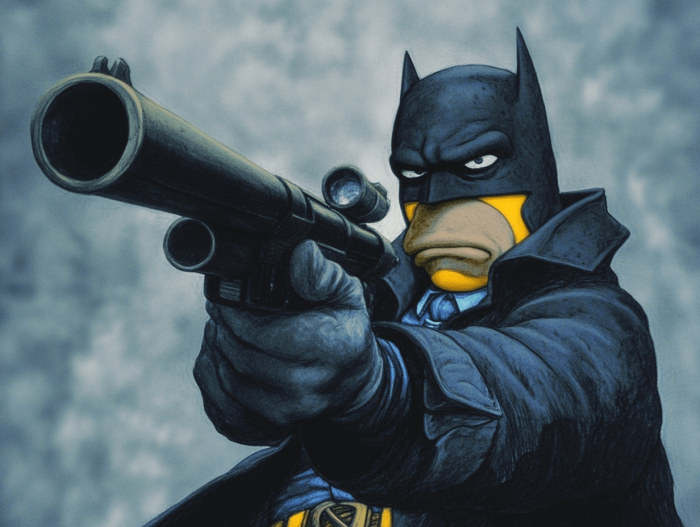 Homer façon Batman avec son fusil