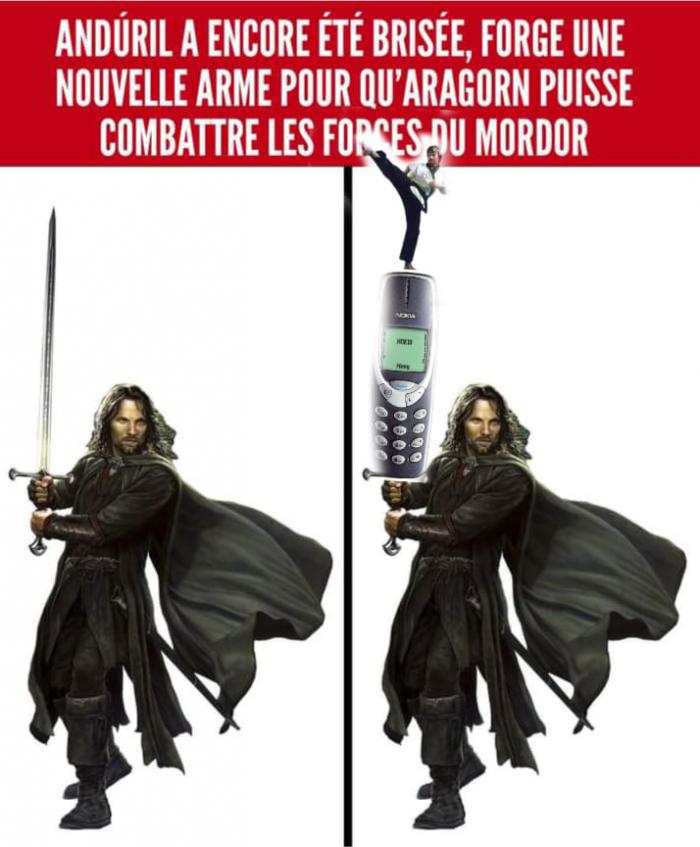 Aragorn avec un Nokia 3310 et Chuck Norris