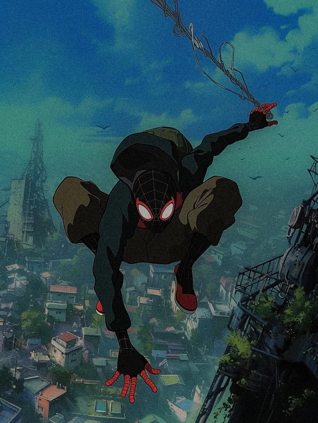 Miles Morales qui survole la ville