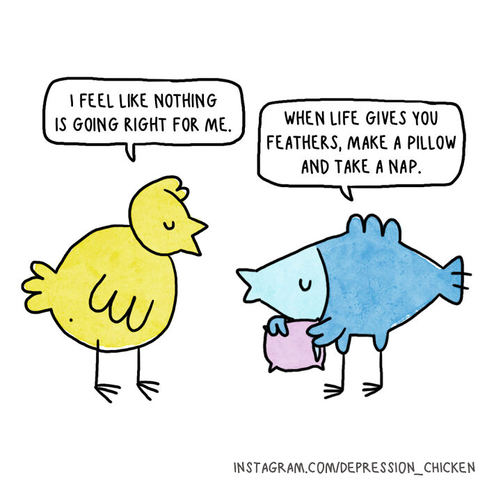 Depression Chicken avec son ami le poisson