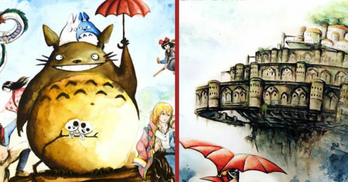 Des aquarelles inspirées par les oeuvres du studio Ghibli