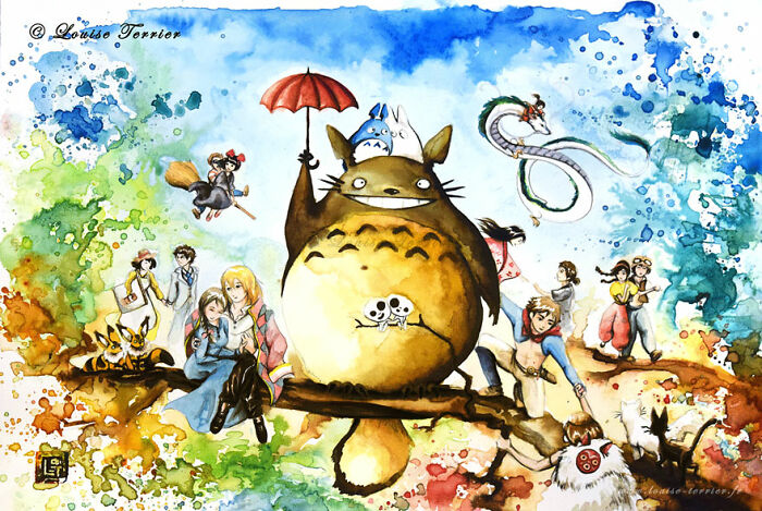 Aquarelle inspirée du Studio Ghibli Mon Voisin Totoro 2 