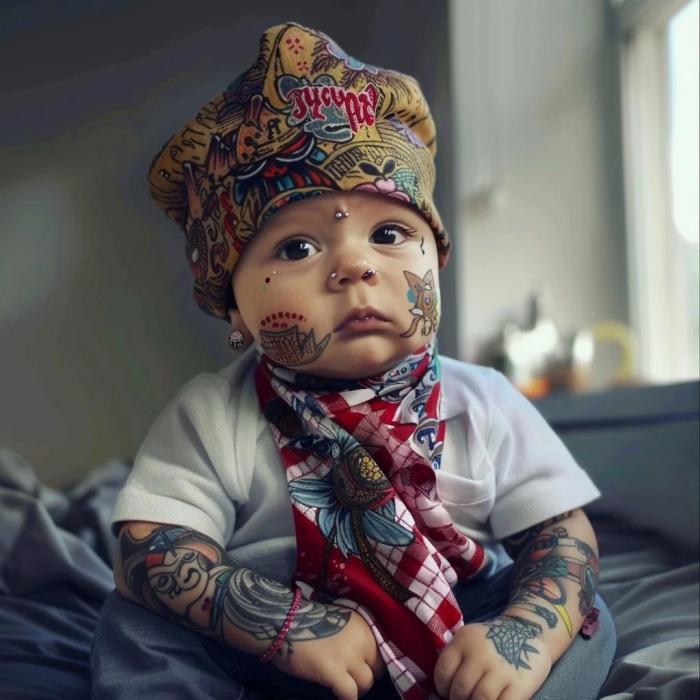 un bébé avec un bonnet