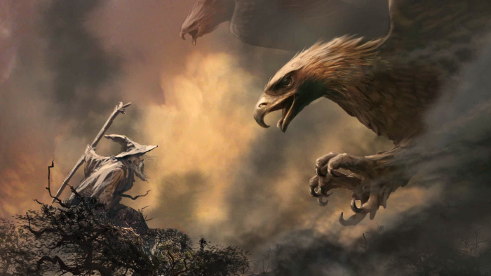 the hobbit movie concept art the grat eagles and gandalf