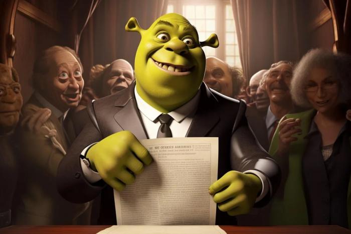 Shrek qui signe la constitution