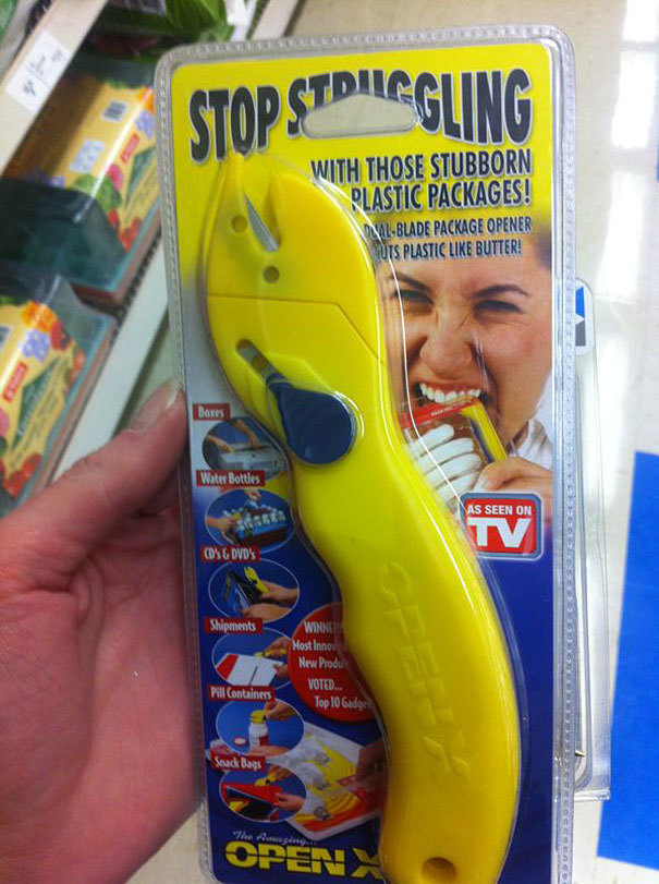 Outil pour ne plus utiliser les dents pour ouvrir les emballages