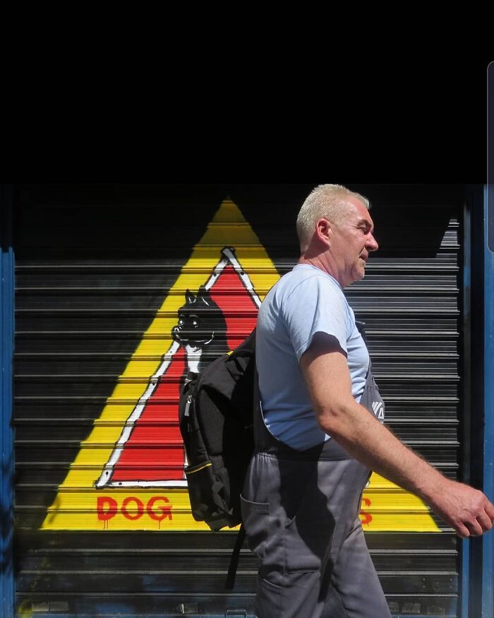 photo de rue avec un sac à dos et un animal