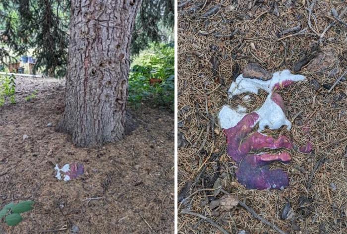 Masque étrange retrouvé dans un jardin