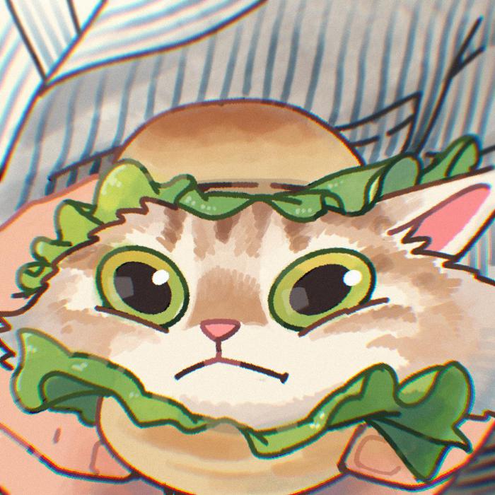 un chat burger version cartoon