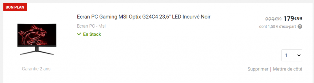23,6 pouces, incurvé et 144 Hz pour 180 euros, l'écran MSI Optix