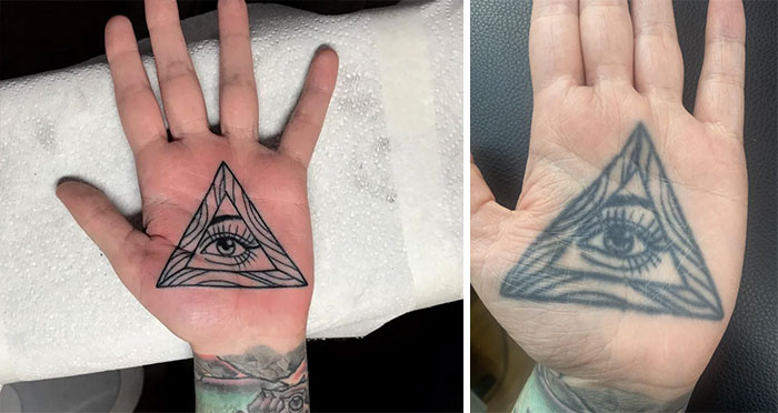 tatouages vieillissant dans la main