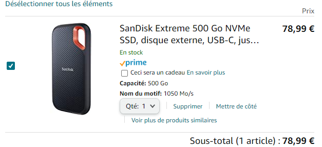 Disque externe SSD SanDisk Extreme Portable 500 Go on