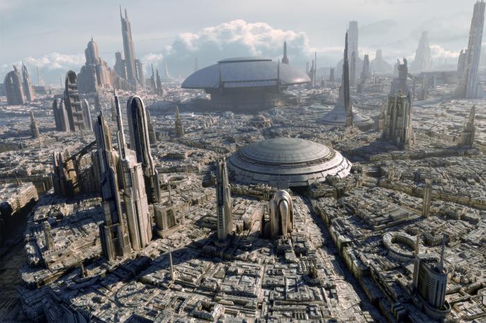 Coruscant, la capitale de la République Galactique dans Star Wars.