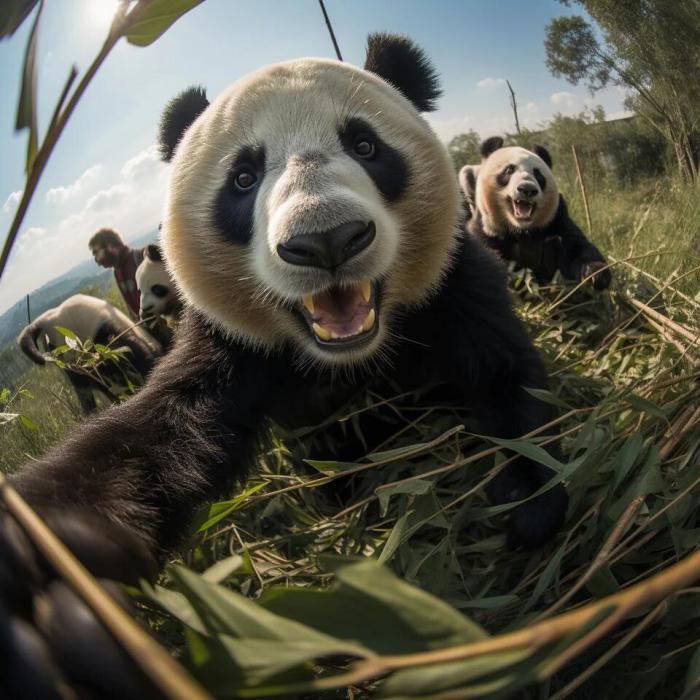 midjourney selfie pandas