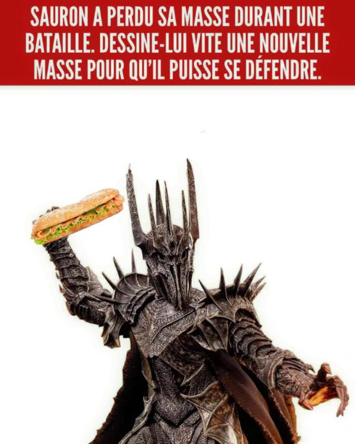 Sauron qui tient un sandwich