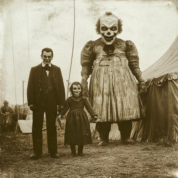 une famille avec un clown