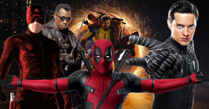 Deadpool, Wolverine, Spider-Man symbiote, Daredevil et Blade