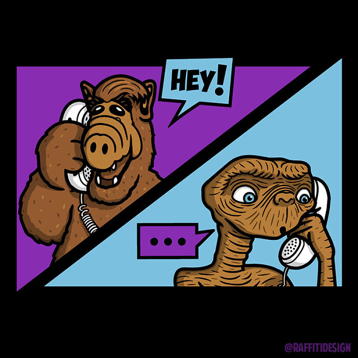 Alf et E.T. qui se téléphone