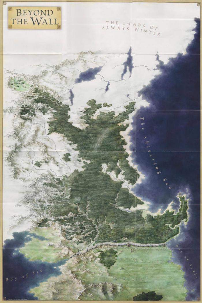 carte du nord au-delà du mur dans Game of thrones